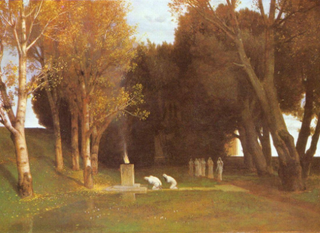 A roadside altar where supplicants await their chance to make an offering to an unknown god.

Branches reach towards the heavens above, leaves of green, yellow, and red proudly sing the song of Autumn.

Two figures bow low before the squat obelisk as a flame burns in a bowl that rests atop it.